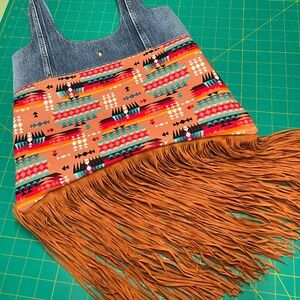 Hippie Hobo Aztec Print 12" suede Fringe
